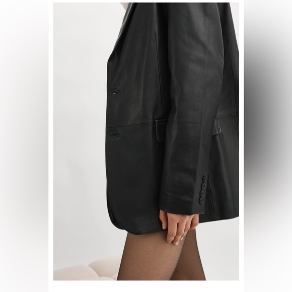 NWT Lamarque Black Felina Oversized Leather Blazer Size Large $675+ - Picture 7 of 15